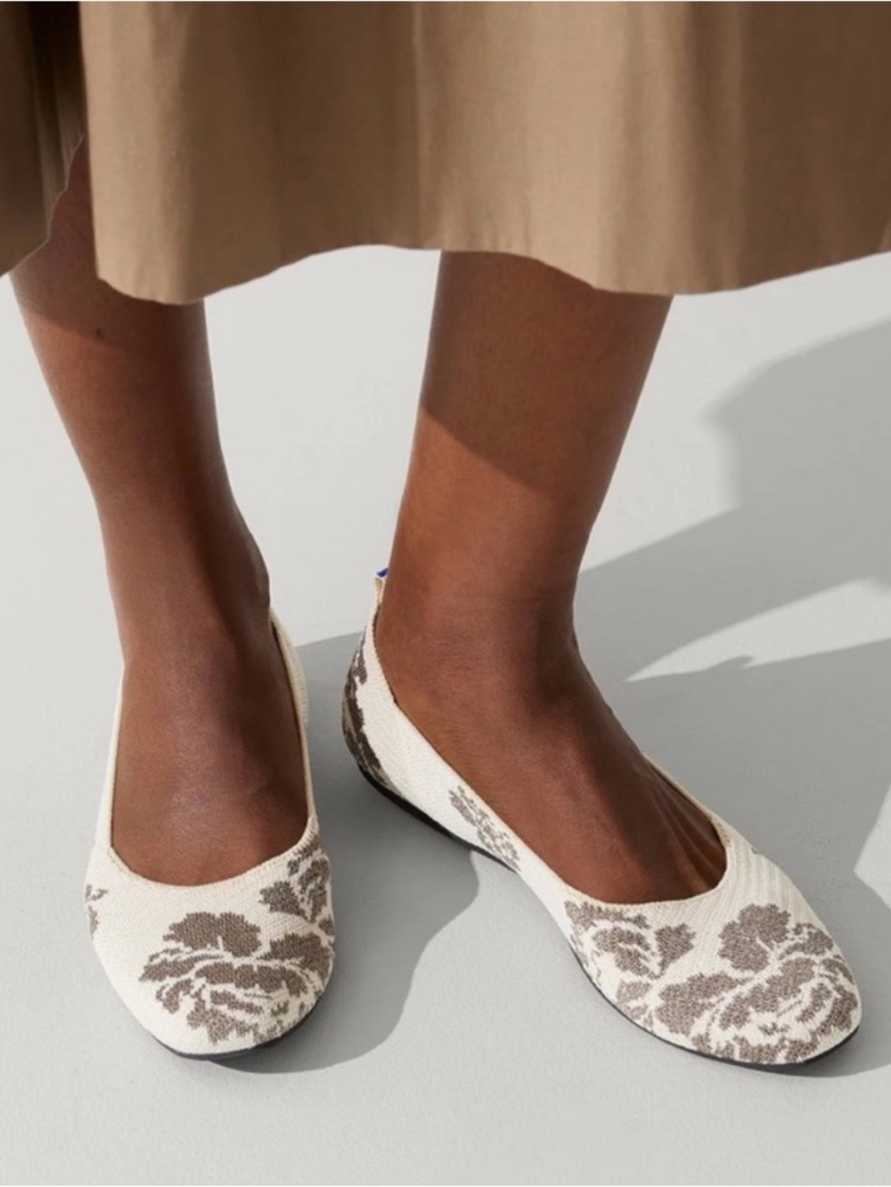 Rothy's Cream Ballet Flats with Gray Floral Knit